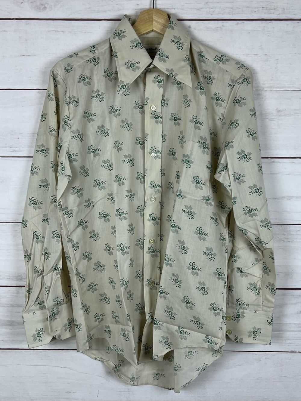 Vintage 70s San Remo Korea Floral Butterfly Collar DISCO Shirt Mens Medium